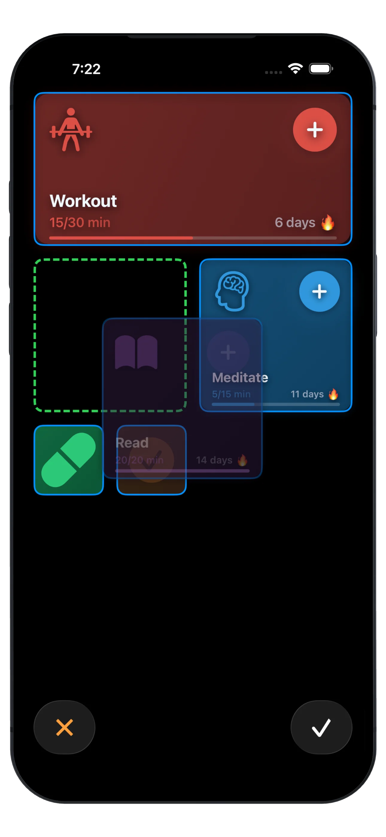 Habit Tiles drag-and-drop grid interface