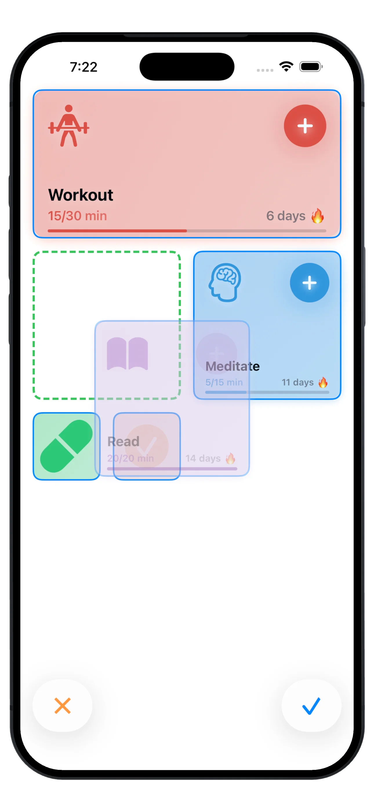 Habit Tiles drag-and-drop grid interface