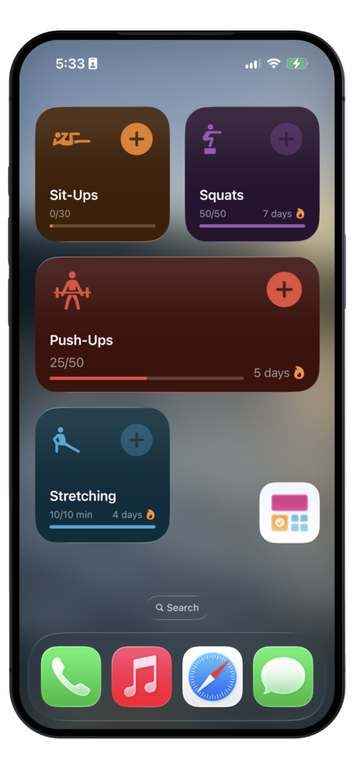 Habit Tiles widgets on iPhone Home Screen and Lock Screen