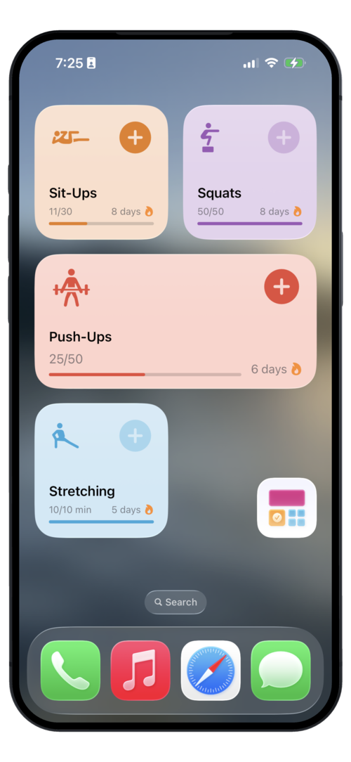 Habit Tiles widgets on iPhone Home Screen and Lock Screen