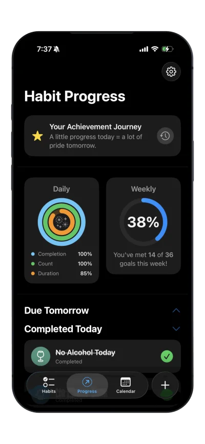 Quick Actions - Complete habits with a single tap (dark mode)